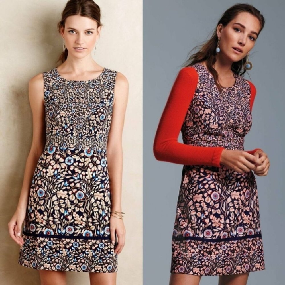 Anthropologie Maeve Brindille Navy Floral Sheath Dress sz 6